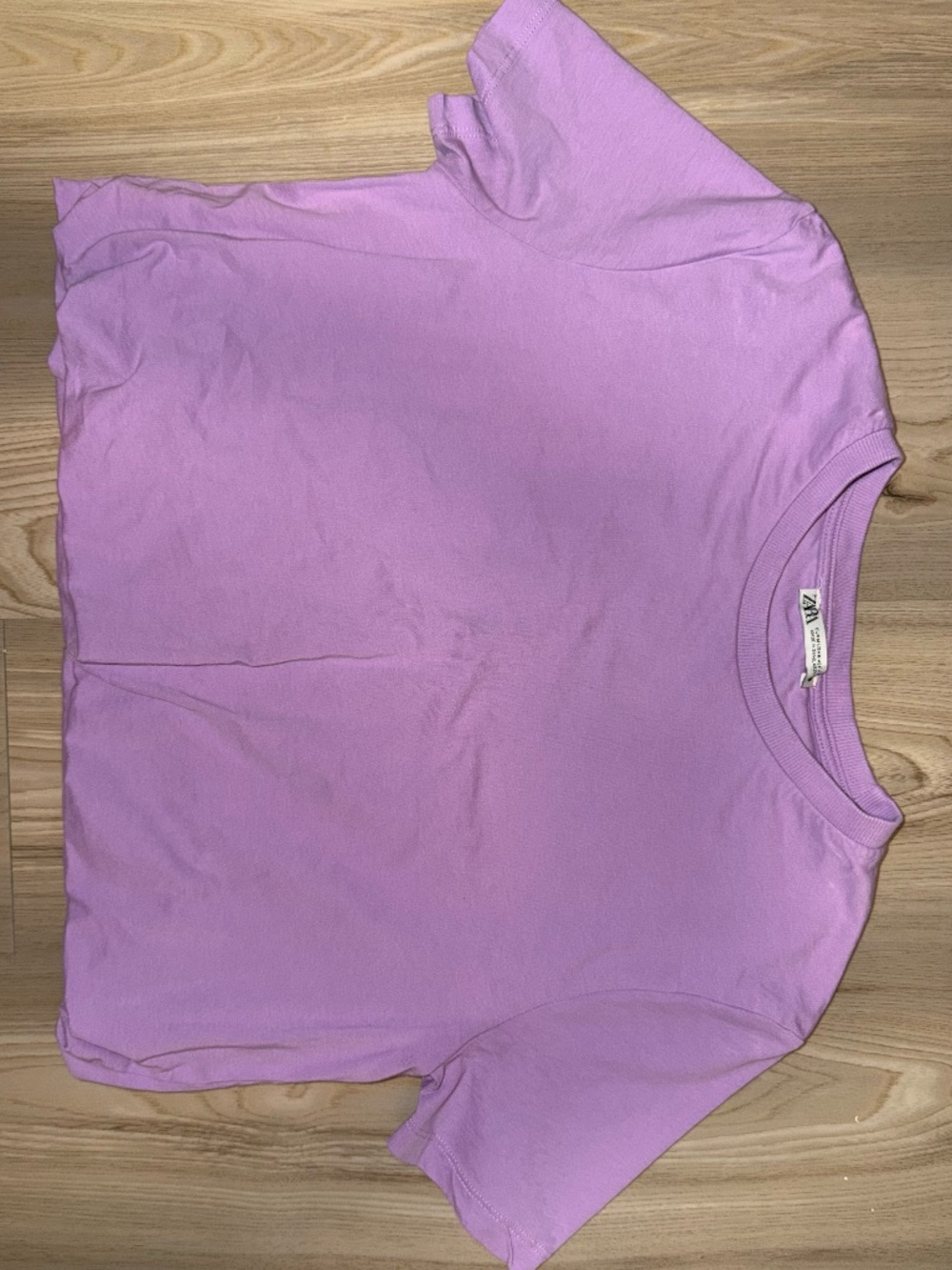 Zara Lavender Purple Cropped Crewneck T-Shirt Size M